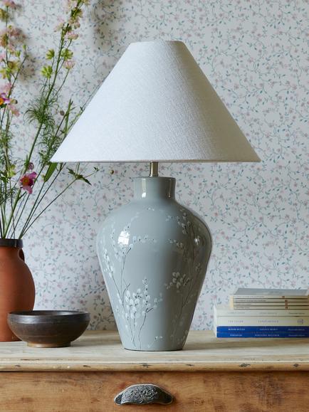 Laura Ashley Pussy Willow Ceramic Table Lamp, Grey - view 2, Grey