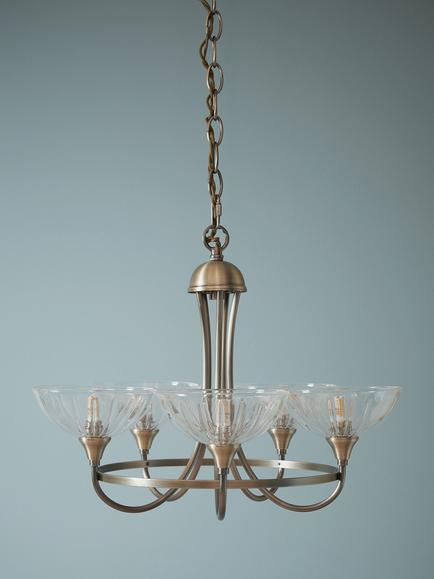 Laura Ashley Wellham Chandelier Ceiling Pendant Light, 5 Arms, Antique Brass - view 2, Antique Brass