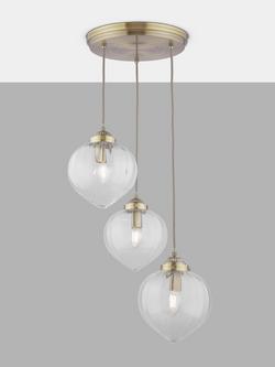 Laura Ashley Whitham 3 Light Cluster Fluted Glass Ceiling Pendant Light, Antique Brass, Antique Brass
