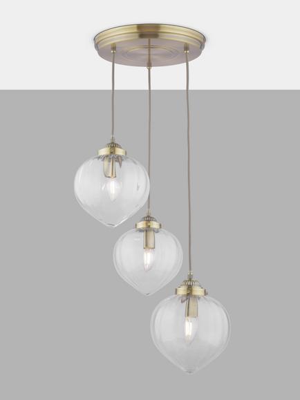 Laura Ashley Whitham 3 Light Cluster Fluted Glass Ceiling Pendant Light, Antique Brass, Antique Brass