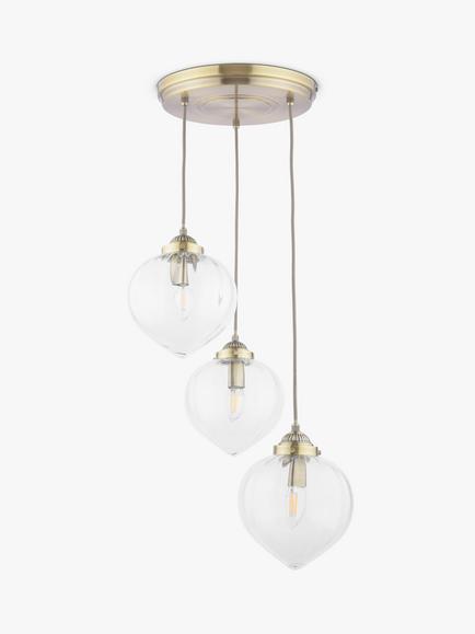 Laura Ashley Whitham 3 Light Cluster Fluted Glass Ceiling Pendant Light, Antique Brass - view 2, Antique Brass