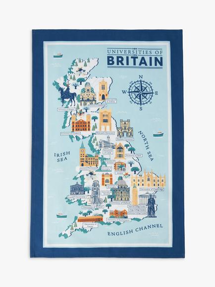Ulster Weavers Universities of Britain Map Tea Towel, Blue/Multi, Multi