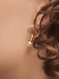 PDPAOLA Pearl Drop Hoop Earrings, Gold - view 2, Yellow Gold