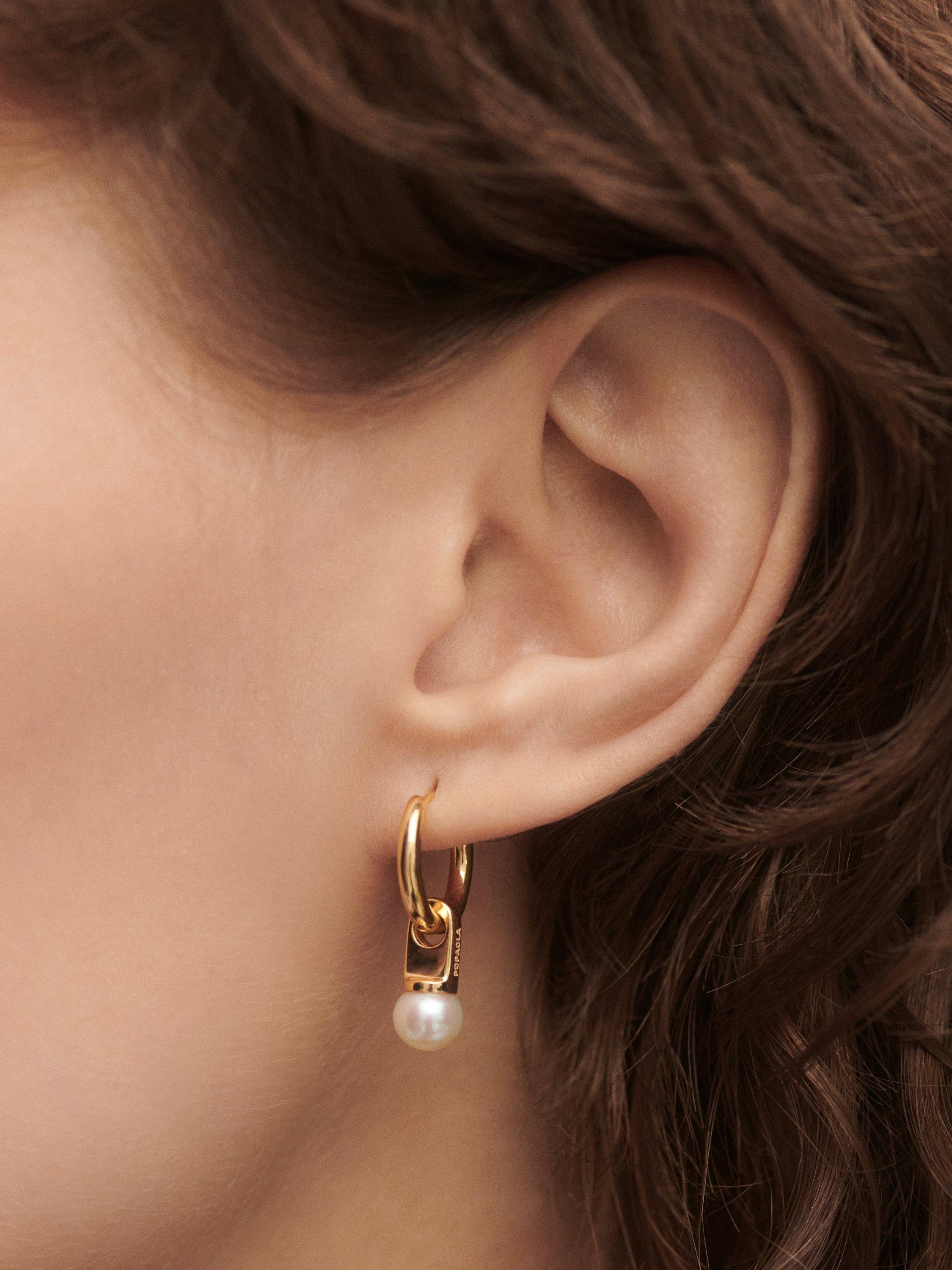 Product image 3 of 4, which shows PDPAOLA Pearl Drop Hoop Earrings, Gold