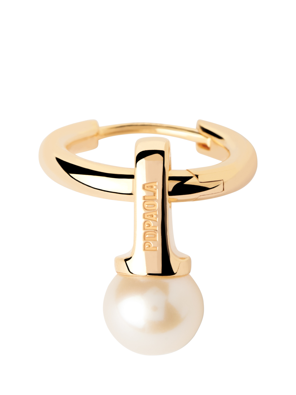 Product image 4 of 4, which shows PDPAOLA Pearl Drop Hoop Earrings, Gold