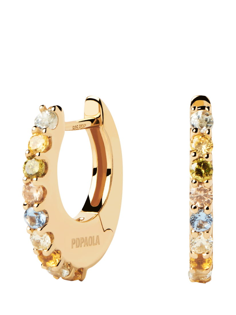 Product image 1 of 4, which shows PDPAOLA Rainbow Cubic Zirconia Huggie Hoop Earrings, Gold/Multi