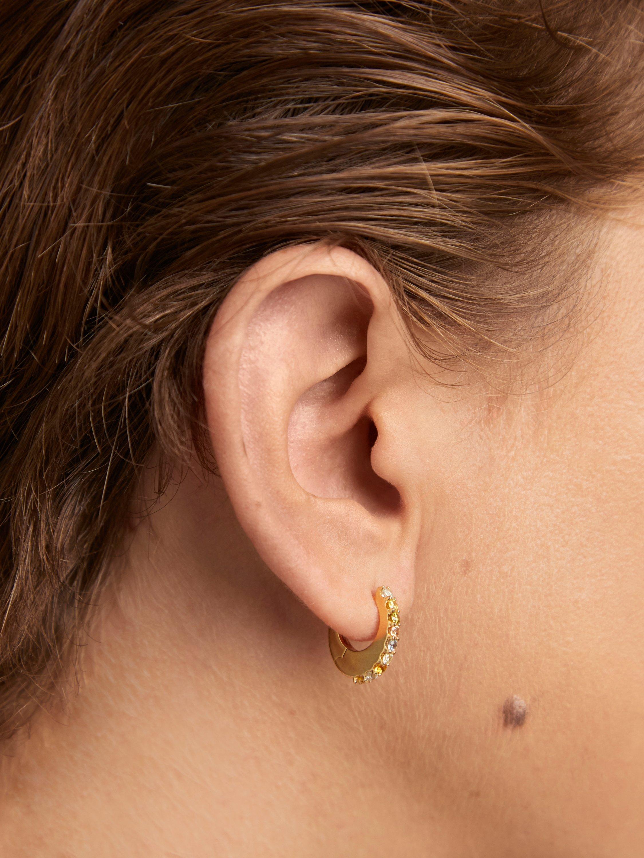 Product image 2 of 4, which shows PDPAOLA Rainbow Cubic Zirconia Huggie Hoop Earrings, Gold/Multi