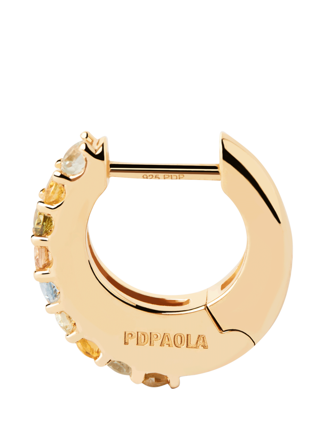 Product image 3 of 4, which shows PDPAOLA Rainbow Cubic Zirconia Huggie Hoop Earrings, Gold/Multi