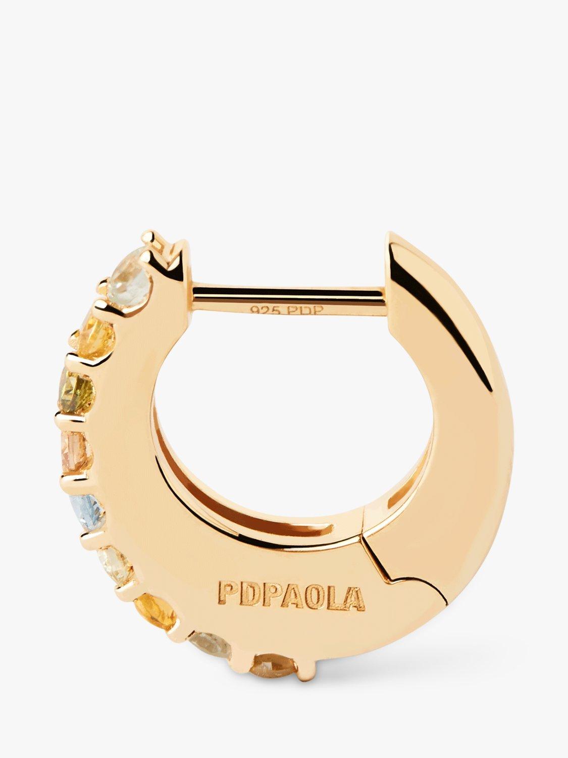 Product image 4 of 4, which shows PDPAOLA Rainbow Cubic Zirconia Huggie Hoop Earrings, Gold/Multi