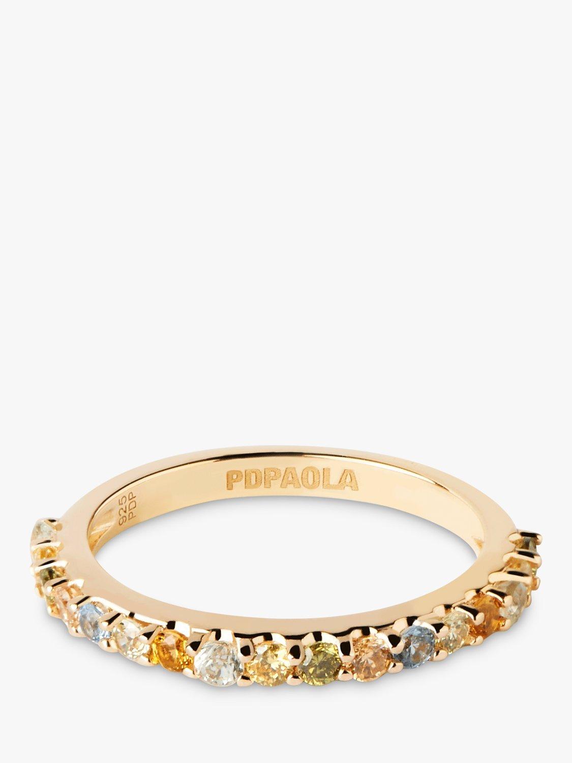 Product image 7 of 8, which shows PDPAOLA Rainbow Cubic Zirconia Half Eternity Ring, Gold/Multi, L