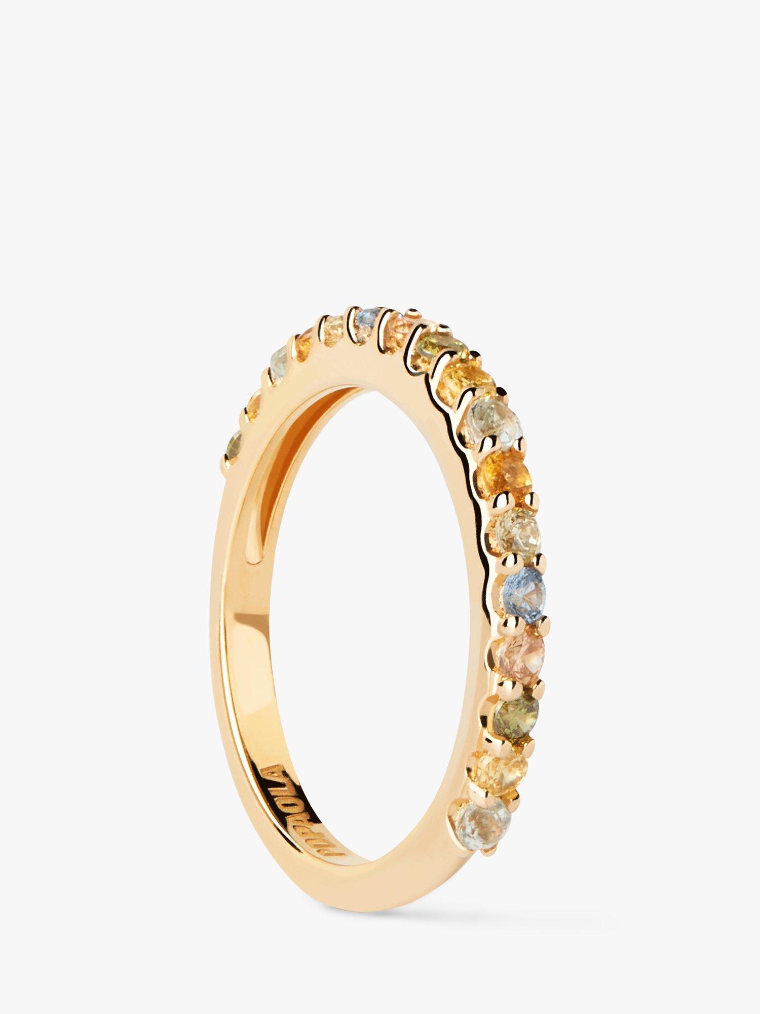Product image 8 of 8, which shows PDPAOLA Rainbow Cubic Zirconia Half Eternity Ring, Gold/Multi, L
