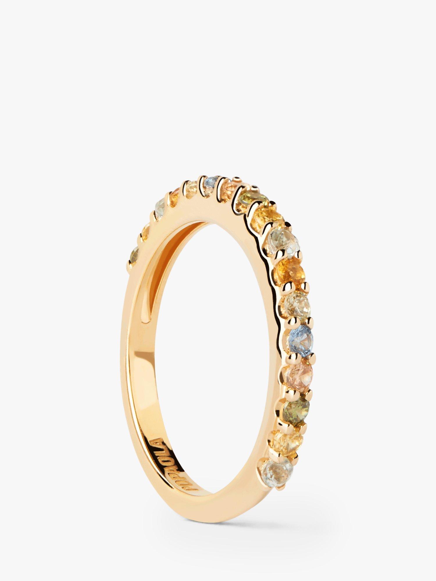 Product image 8 of 8, which shows PDPAOLA Rainbow Cubic Zirconia Half Eternity Ring, Gold/Multi, O
