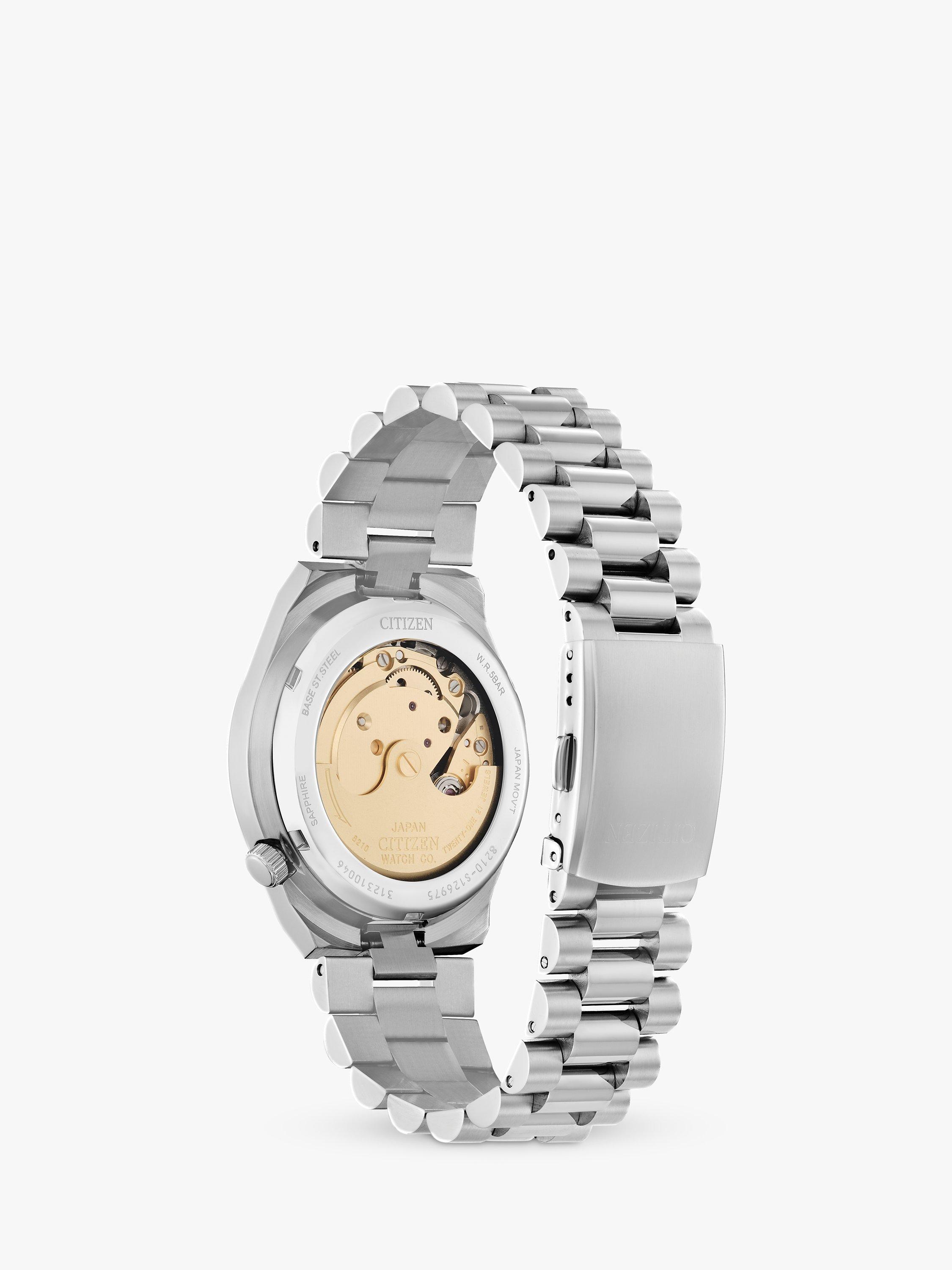 Product image 2 of 6, which shows Citizen TSUYOSA Unisex Automatic Sunray Dial Bracelet Strap Watch, Silver/Orange