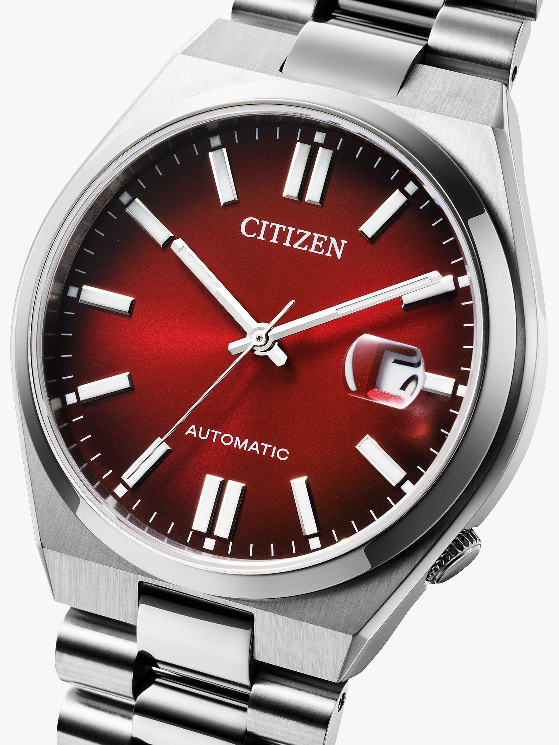 Product image 5 of 7, which shows Citizen TSUYOSA Unisex Automatic Sunray Dial Bracelet Strap Watch, Silver/Red