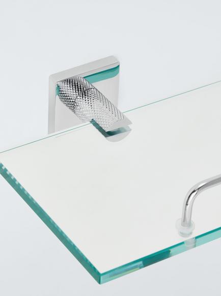 John Lewis Lux Glass Shelf with Rail, Silver - view 2, Silver