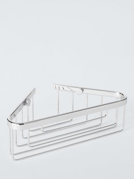 John Lewis Lux Single Corner Shower Basket, Silver, Silver
