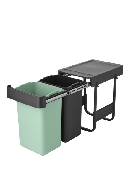 Brabantia Sort & Go Built-in Bin, 2 x 15L, Dark Grey/Jade Green