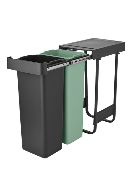 Brabantia Sort & Go Built-in Bin, 2 x 30L, Dark Grey/Jade Green