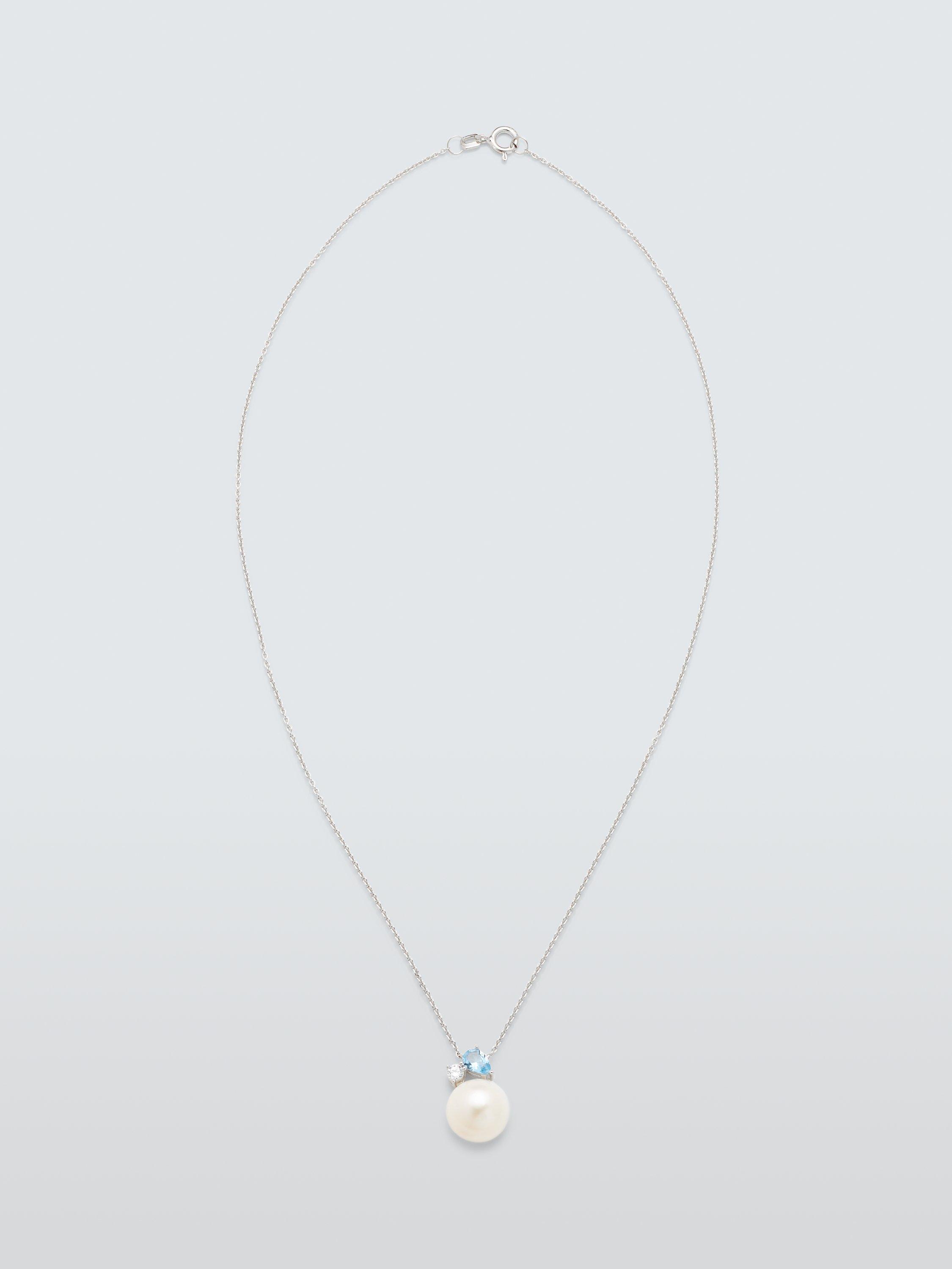 Product image 2 of 5, which shows Lido Freshwater Pearl and Cubic Zirconia Button Pendant Necklace, Silver/Blue