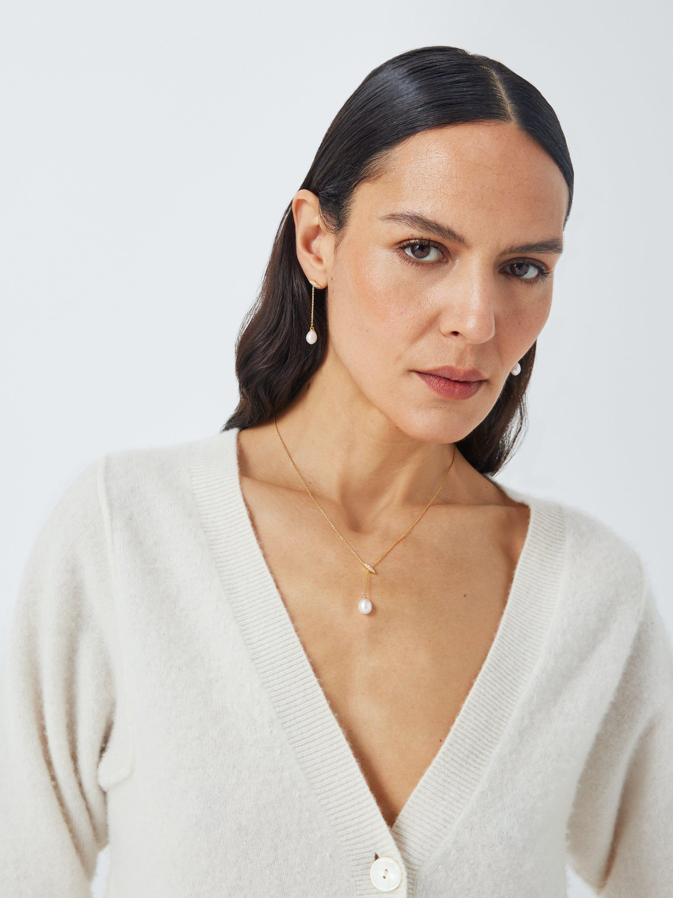 Product image 3 of 5, which shows Lido Oval Freshwater Pearl Drop Necklace, Gold
