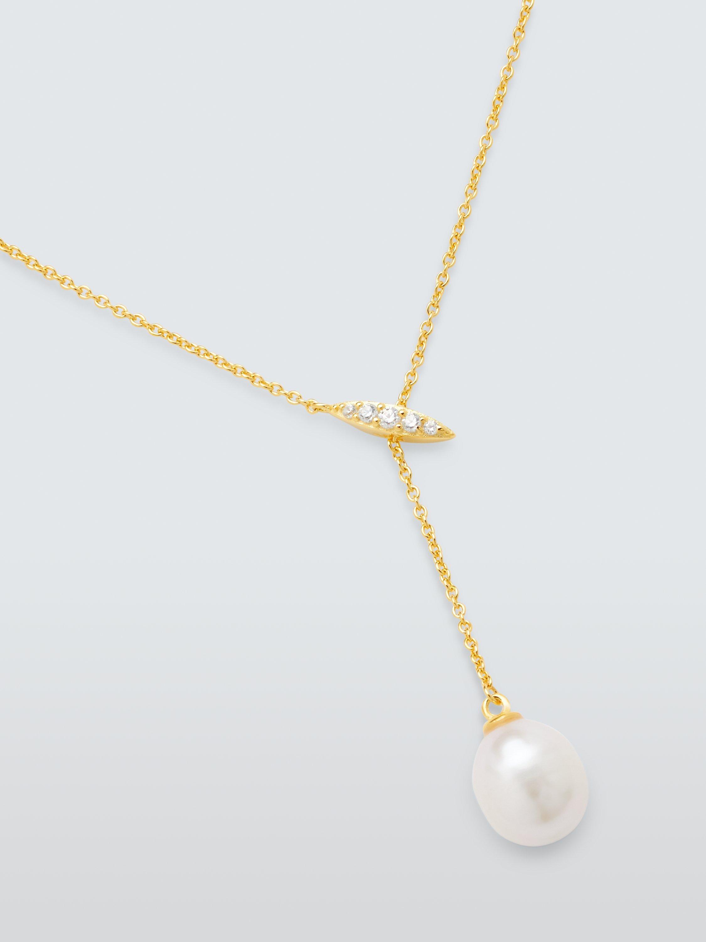 Product image 1 of 5, which shows Lido Oval Freshwater Pearl Drop Necklace, Gold