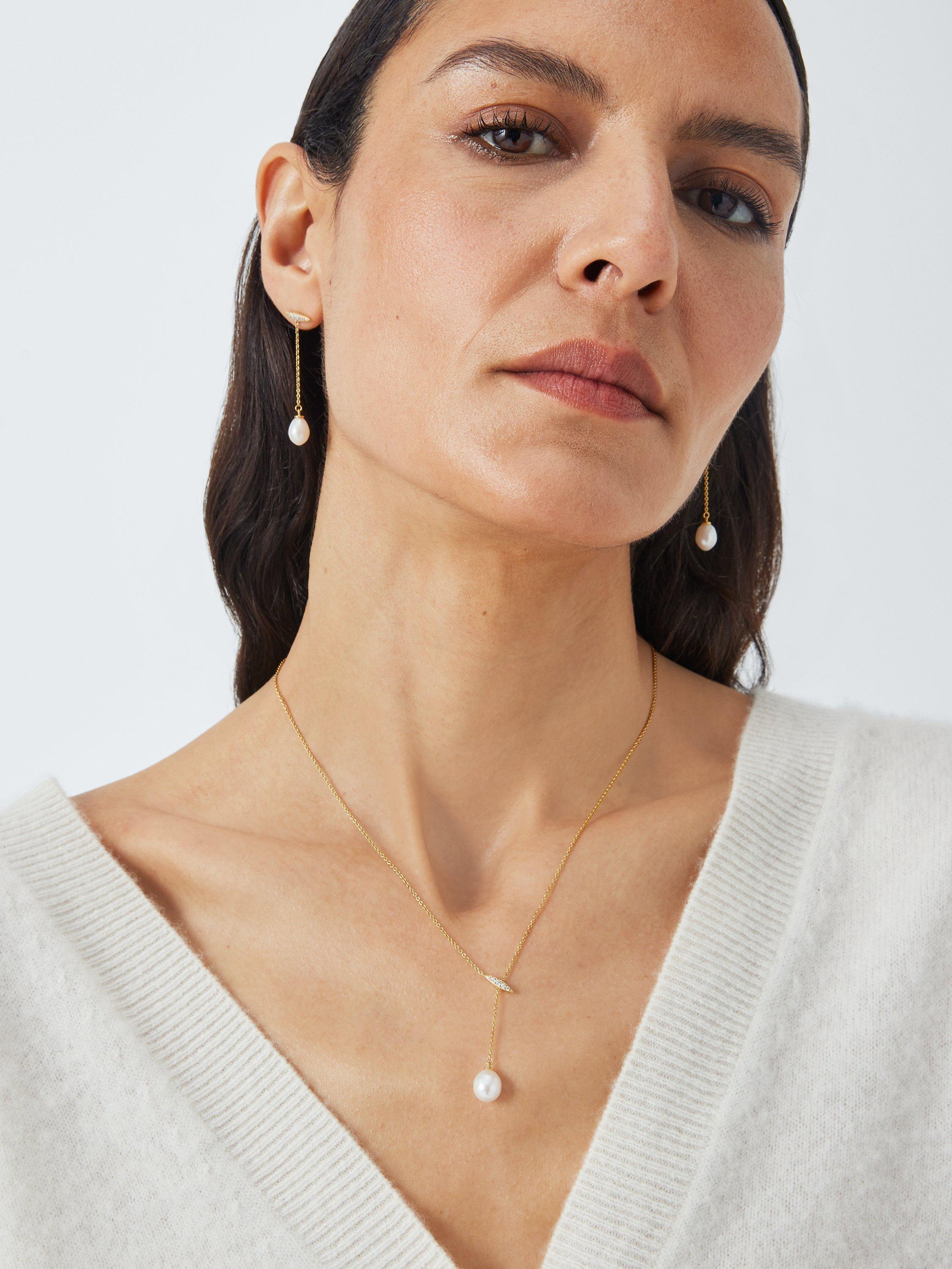 Product image 4 of 5, which shows Lido Oval Freshwater Pearl Drop Necklace, Gold