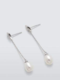 Lido Oval Freshwater Pearl and Cubic Zirconia Bar Drop Earrings, Silver, Silver