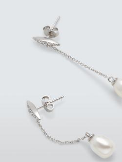 Lido Oval Freshwater Pearl and Cubic Zirconia Bar Drop Earrings, Silver - view 2, Silver