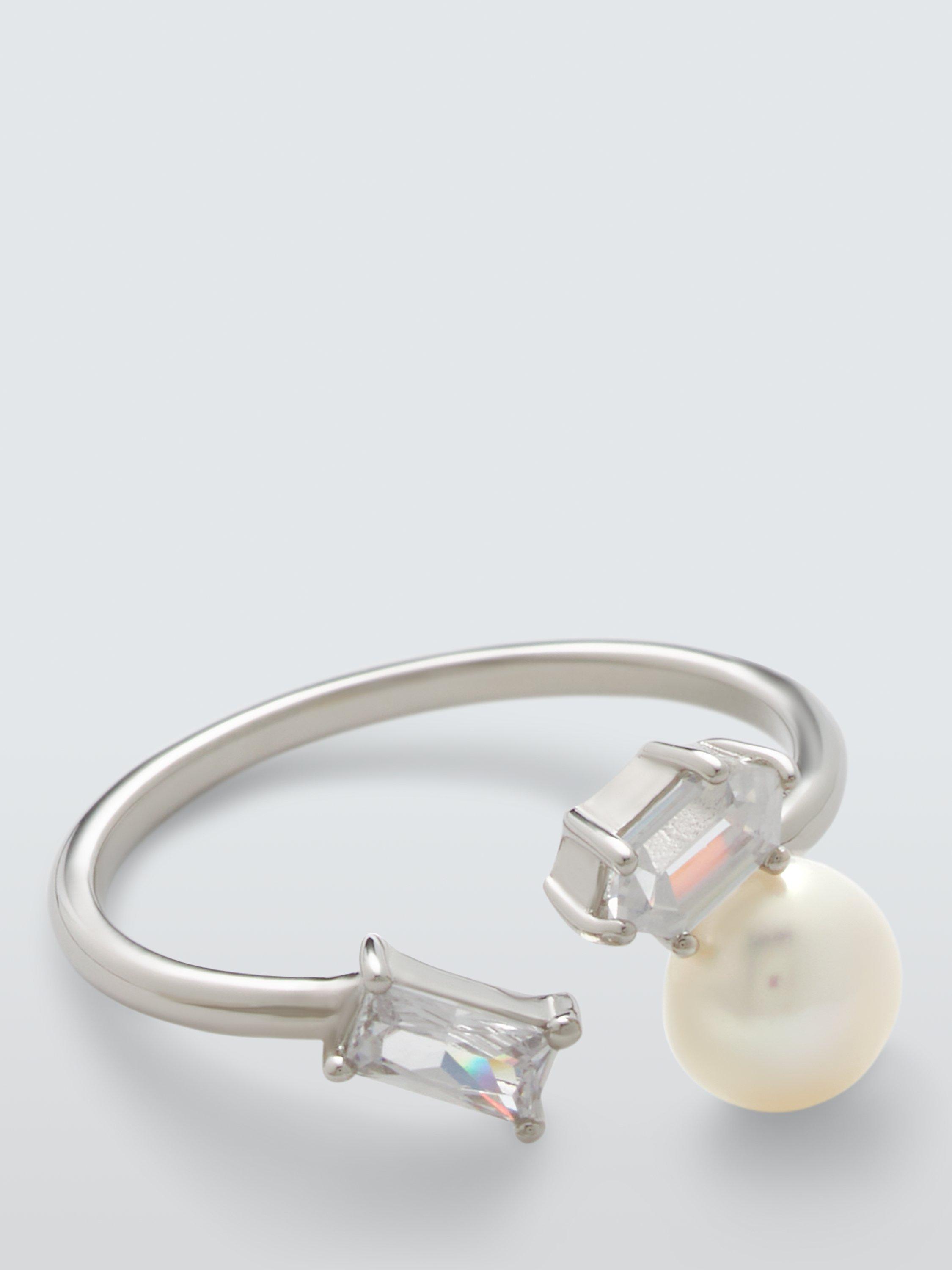 Lido Freshwater Pearl & Cubic Zirconia Cocktail Ring, Silver/White