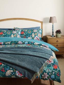 John Lewis Herringbone Shetland Lambswool Throw - view 2, Teal