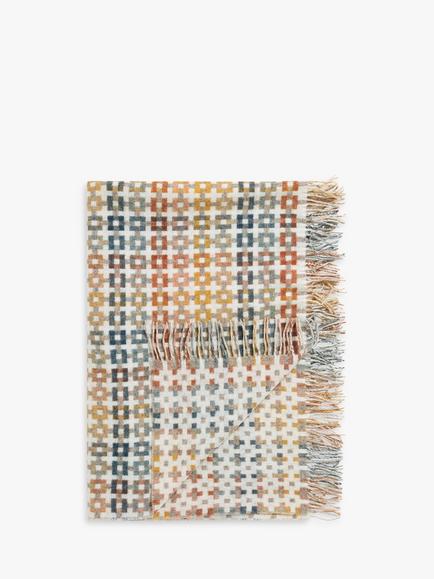 John Lewis Cable Check Shetland Lambswool Throw, Multi, Multi