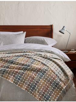 John Lewis Cable Check Shetland Lambswool Throw, Multi - view 2, Multi