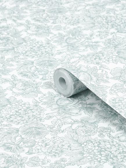 Laura Ashley Louise Wallpaper, Duck Egg Blue - view 2, Duck Egg Blue