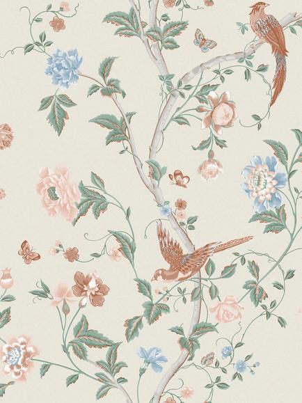 Laura Ashley Summer Palace Wallpaper, Sage/Apricot, Sage/Apricot