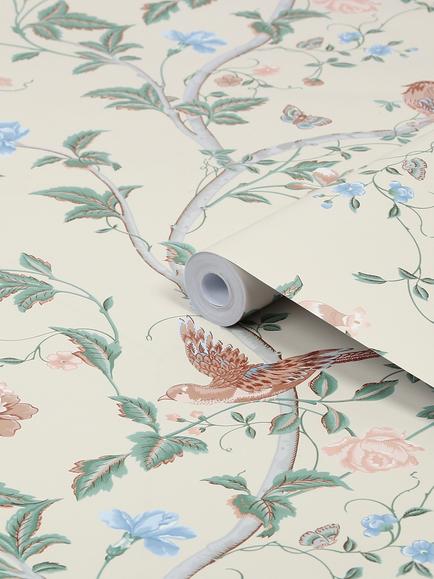 Laura Ashley Summer Palace Wallpaper, Sage/Apricot - view 2, Sage/Apricot