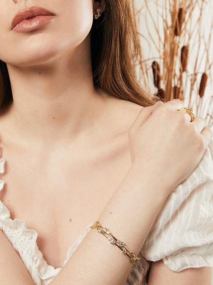 Jools by Jenny Brown Cubic Zirconia Bubble Double Row Bangle - view 2, Gold