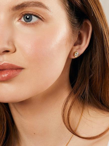 Jools by Jenny Brown Cubic Zirconia Rubover Stud Earrings - view 2, Gold