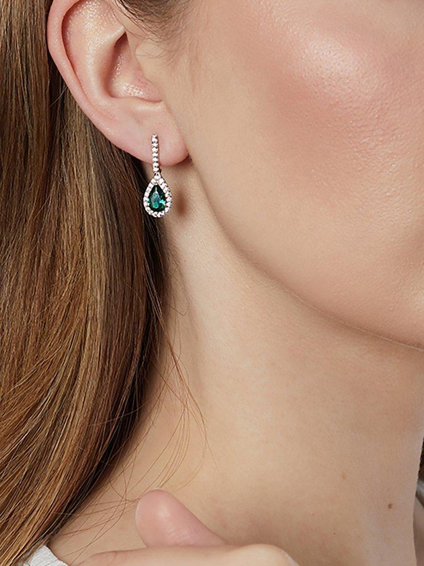 Product image 2 of 4, which shows Jools by Jenny Brown Cubic Zirconia Halo Drop Earrings, Silver/Green