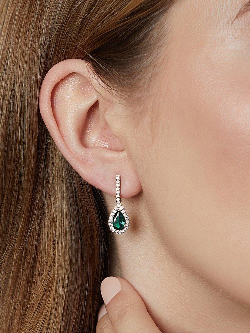 Product image 3 of 4, which shows Jools by Jenny Brown Cubic Zirconia Halo Drop Earrings, Silver/Green