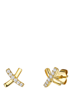 Jools by Jenny Brown Cubic Zirconia Cross Stud Earrings, Gold
