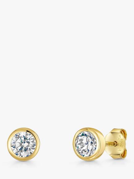 Jools by Jenny Brown 6mm Cubic Zirconia Rubover Stud Earrings, Gold, Gold