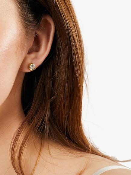 Jools by Jenny Brown 6mm Cubic Zirconia Rubover Stud Earrings, Gold - view 2, Gold