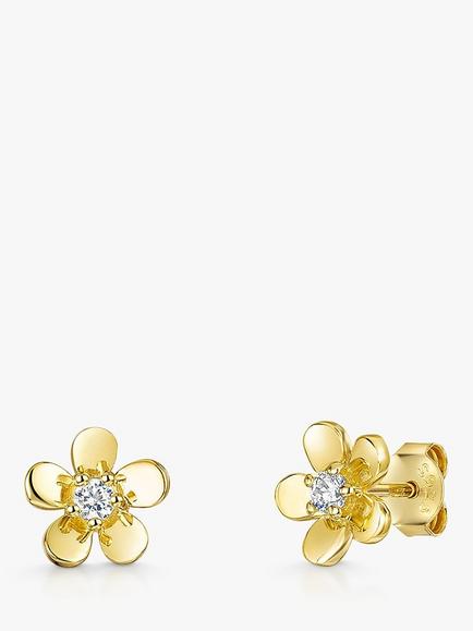 Jools by Jenny Brown Cubic Zirconia Flower Stud Earrings, Gold, Gold
