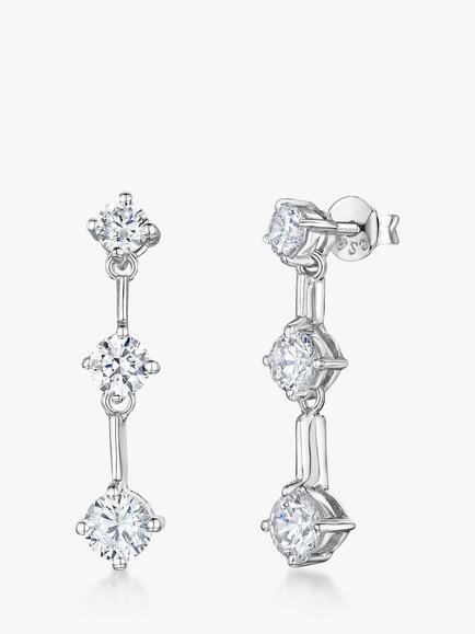 Jools by Jenny Brown Three Stone Cubic Zirconia Drop Earrings, Silver