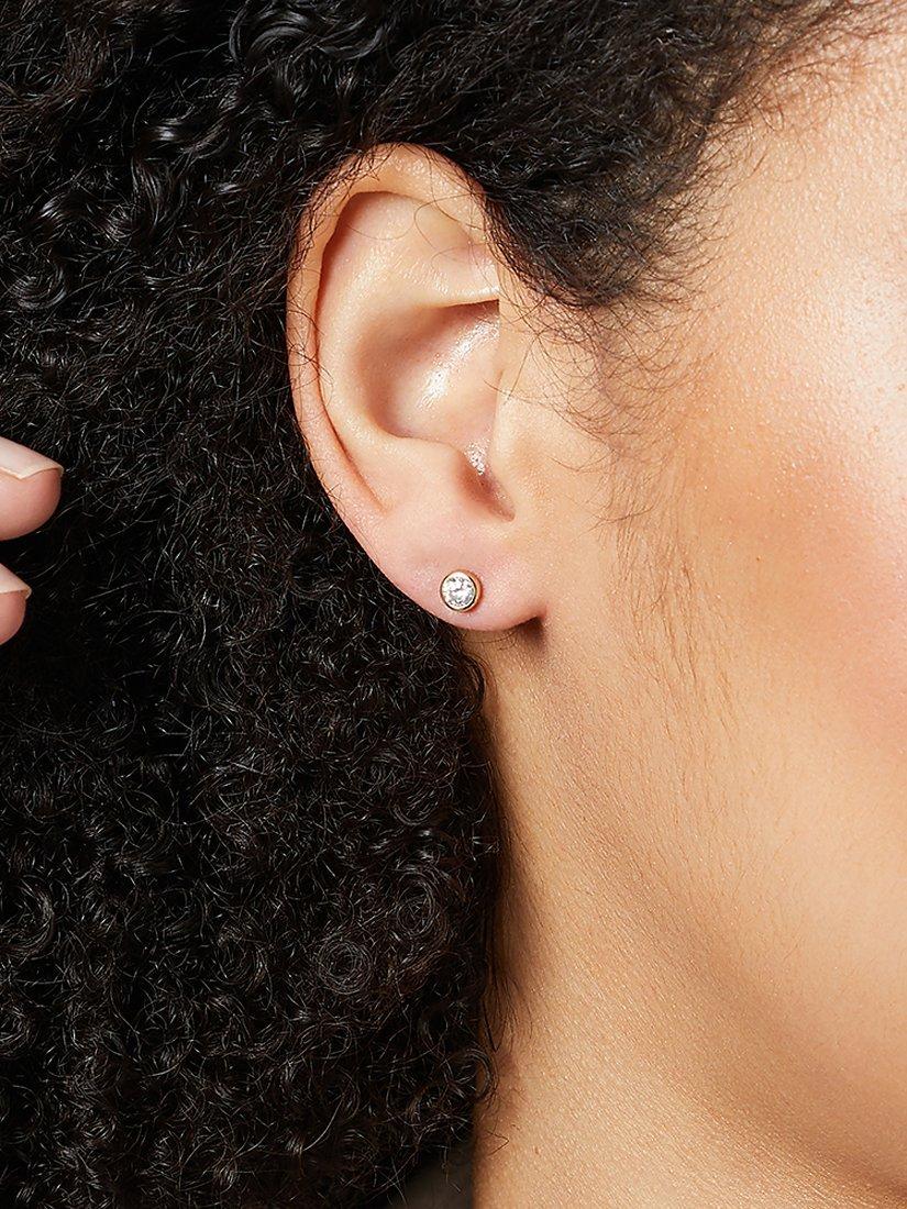 Product image 3 of 4, which shows Jools by Jenny Brown 5mm Cubic Zirconia Rubover Stud Earrings, Gold