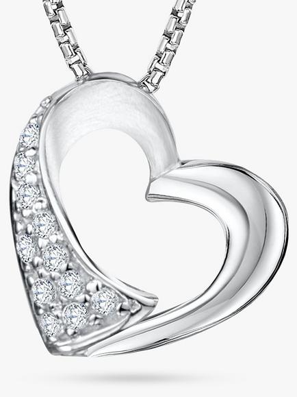 Jools by Jenny Brown Cubic Zirconia Open Heart Pendant Necklace, Silver, Silver