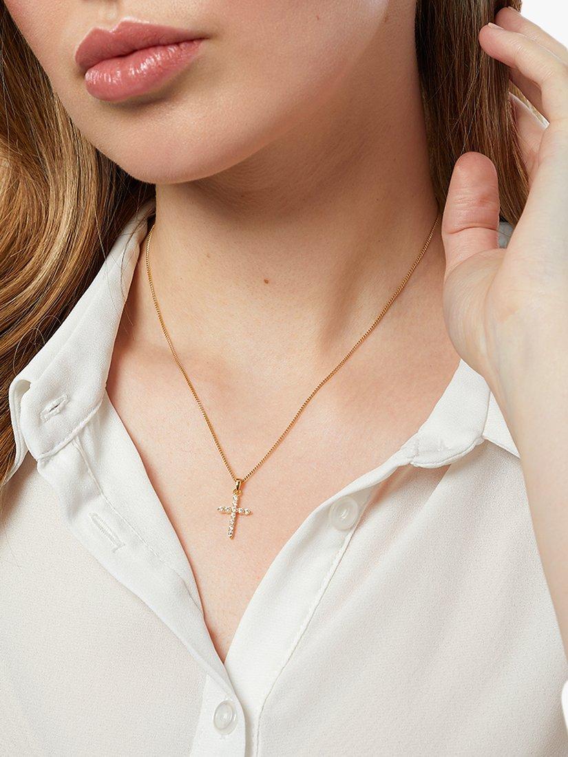 Product image 2 of 3, which shows Jools by Jenny Brown Cubic Zirconia Cross Necklace, Gold