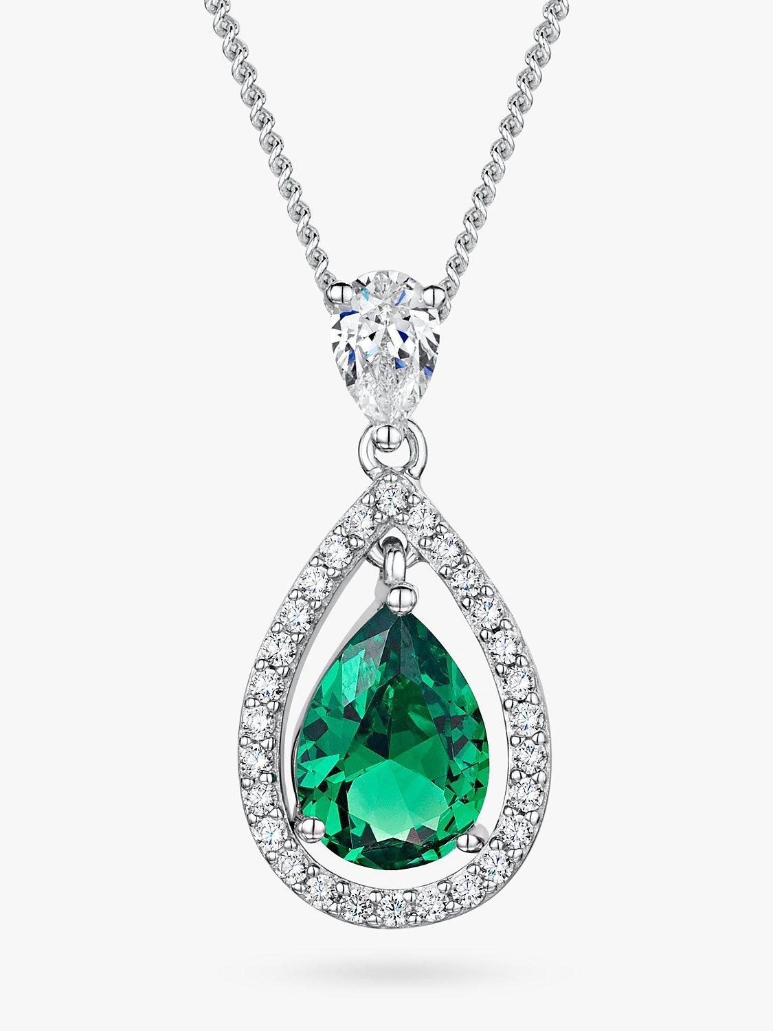 Product image 1 of 3, which shows Jools by Jenny Brown Cubic Zirconia Suspended Pear Stone Necklace, Silver/Green