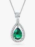 Jools by Jenny Brown Emerald Green Zirconia Teardrop Halo Pendant Necklace, Silver