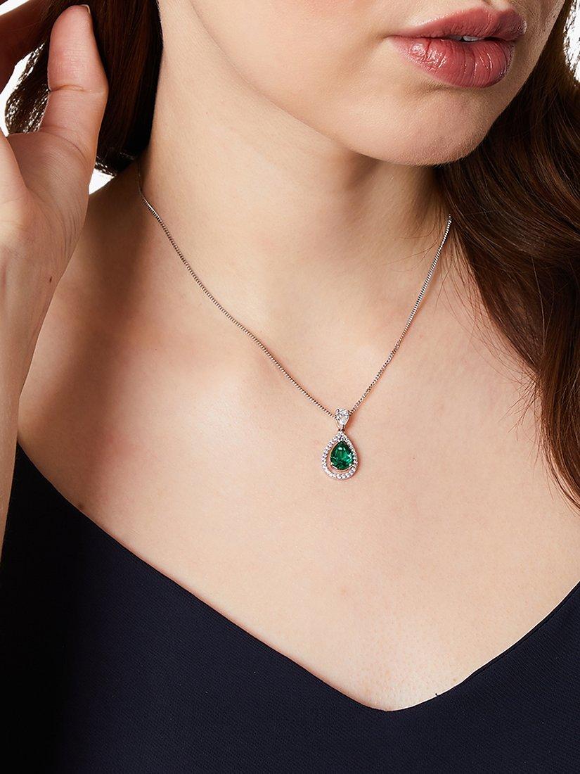 Product image 2 of 3, which shows Jools by Jenny Brown Cubic Zirconia Suspended Pear Stone Necklace, Silver/Green